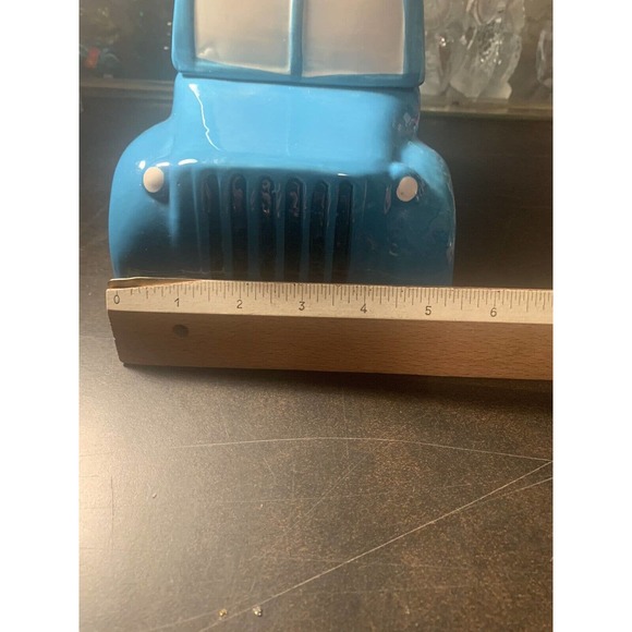 World Market Ceramic Blue Pick-Up Truck Cookie Jar w/Candy Cane Logs - Picture 8 of 10